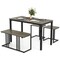 4-Pieces Oak Dining Table Set with Bench and 2 Stools Space-Saving Industrial Kitchen Furniture